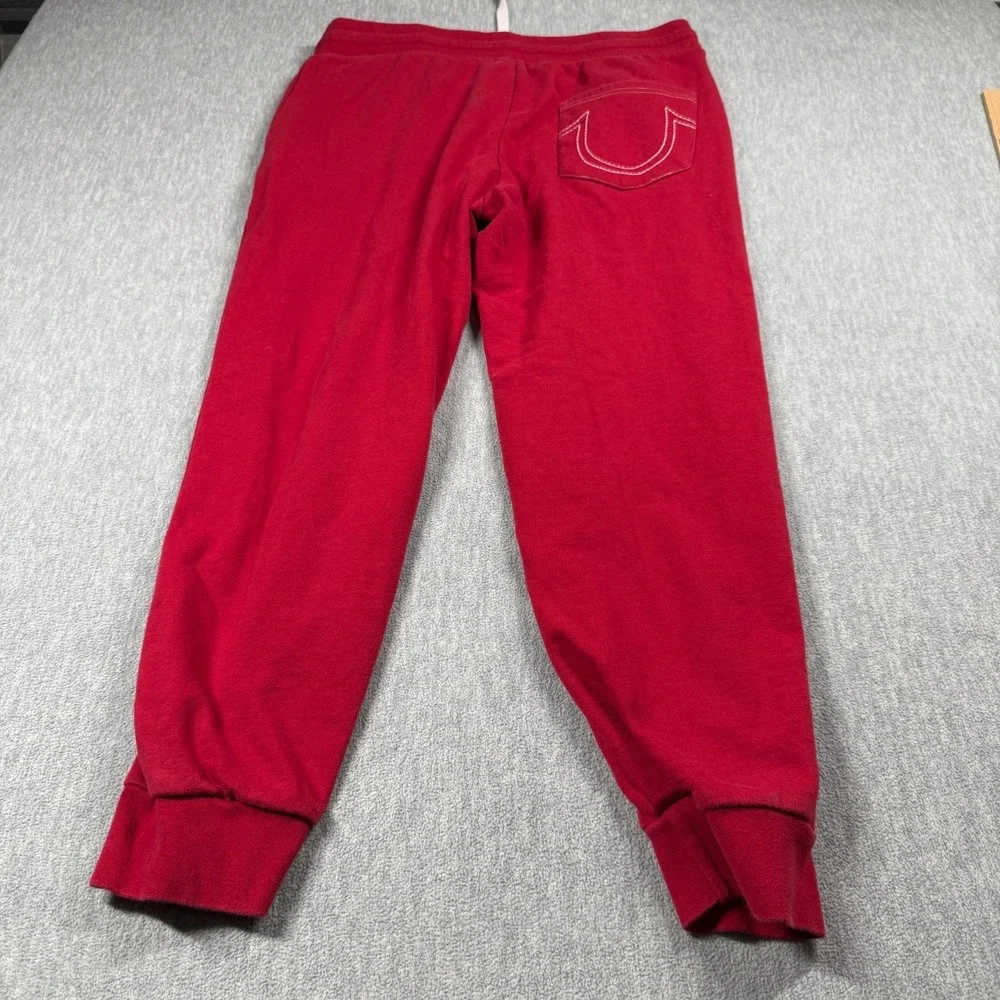 True Religion Sweatpants Mens L Red Horseshoe Logo Fleece Elastic Cuff Jogger